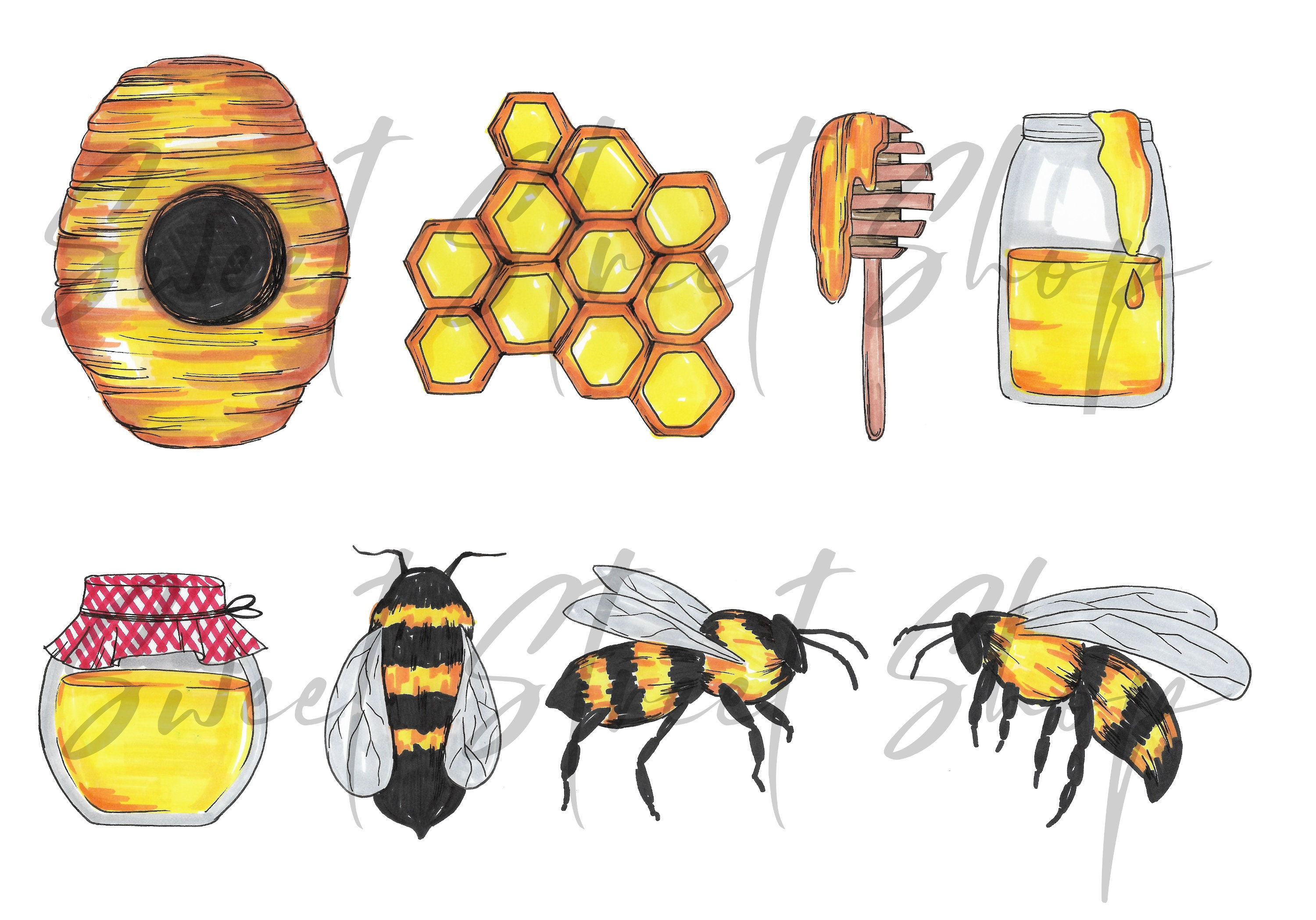 Biene Aquarell handgemalte digitale Insekt Honigbienen - Etsy.de