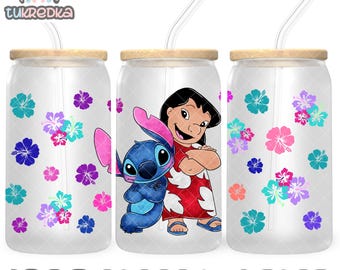 Lilo and Stitch Cup PNG File DIGITAL DOWNLOAD 16oz Glass Tumbler Design, 16oz Libby Cup Wrap