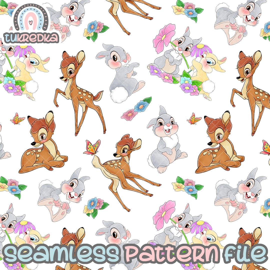Bambi Thumper Seamless Pattern, Digital Paper Background Download JPG ...
