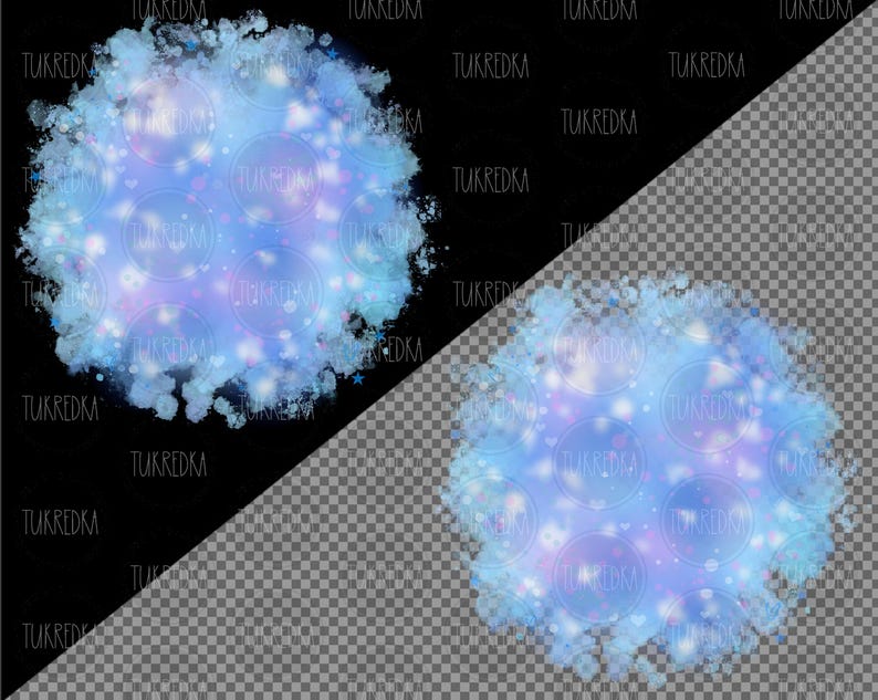 May include: A blue watercolour background with a soft, glowing effect. The background is made up of overlapping circles and dots, creating a dreamy, ethereal look.