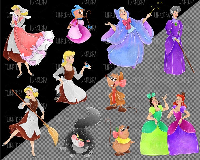 Set of Princess Cinderella Clip Art PNG Clip Art, Cartoon Sublimation ...