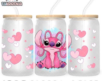 Stitch and Angel Cup PNG File DIGITAL DOWNLOAD 16oz Glass Tumbler Design, 16oz Libby Cup Wrap