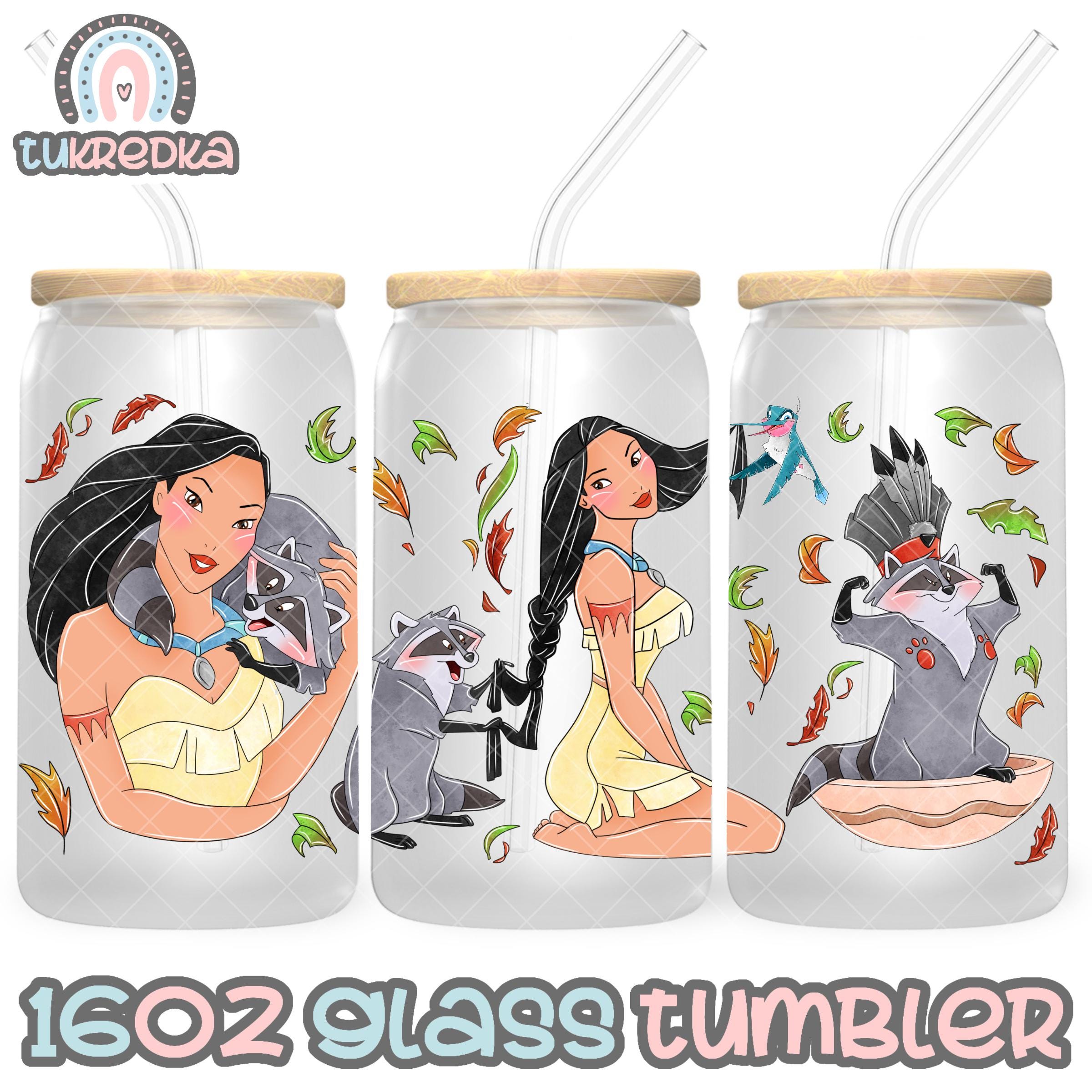 Princess Pocahontas Cup PNG File DIGITAL DOWNLOAD 16oz Glass Tumbler Design, 16oz Libby Cup Wrap