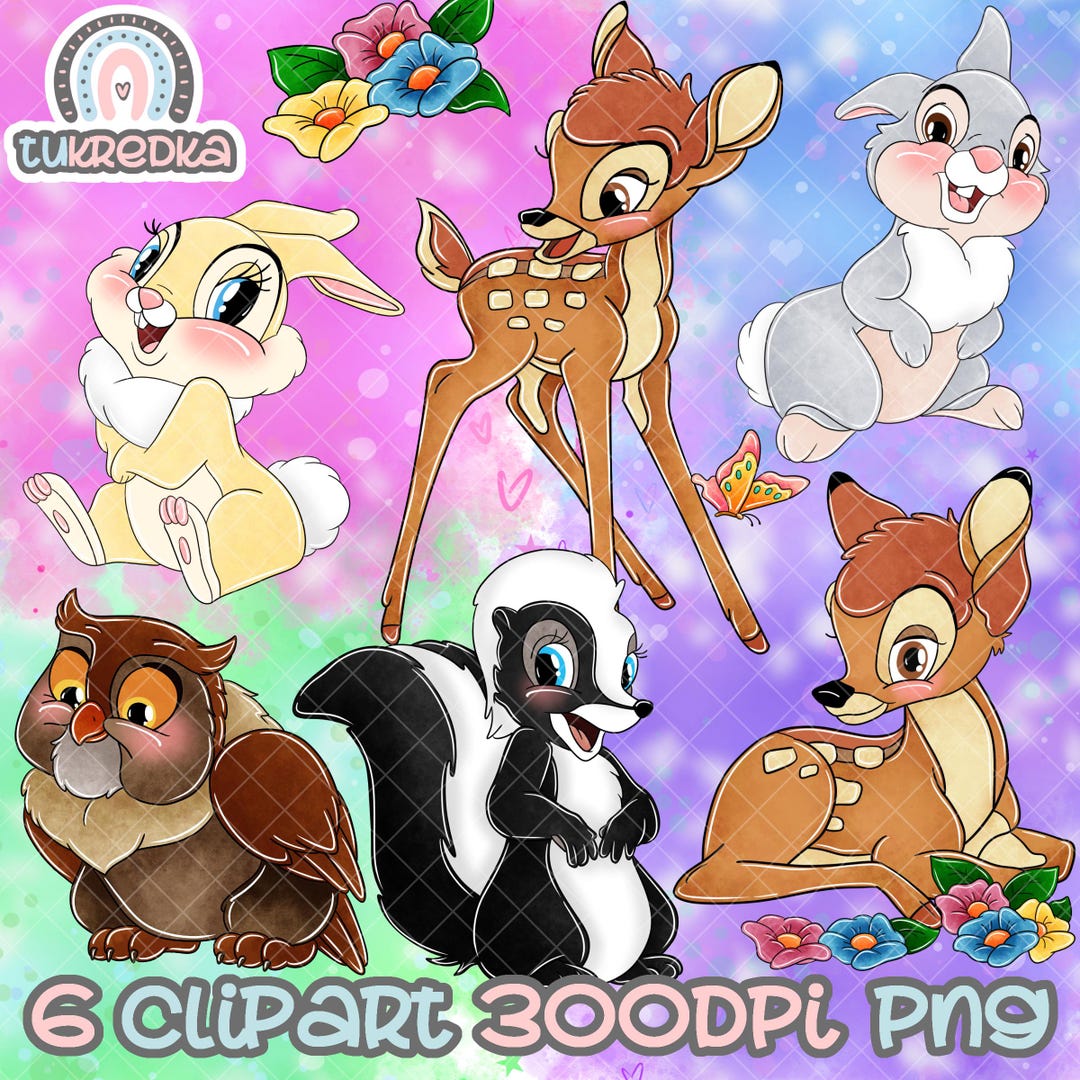 Set of Bambi and Thumper Rabbit Cute Clip Art PNG, Cartoon Clipart ...