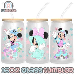 Minnie Mouse Cup PNG File DIGITAL DOWNLOAD 16oz Glass Tumbler Design, 16oz Libby Cup Wrap