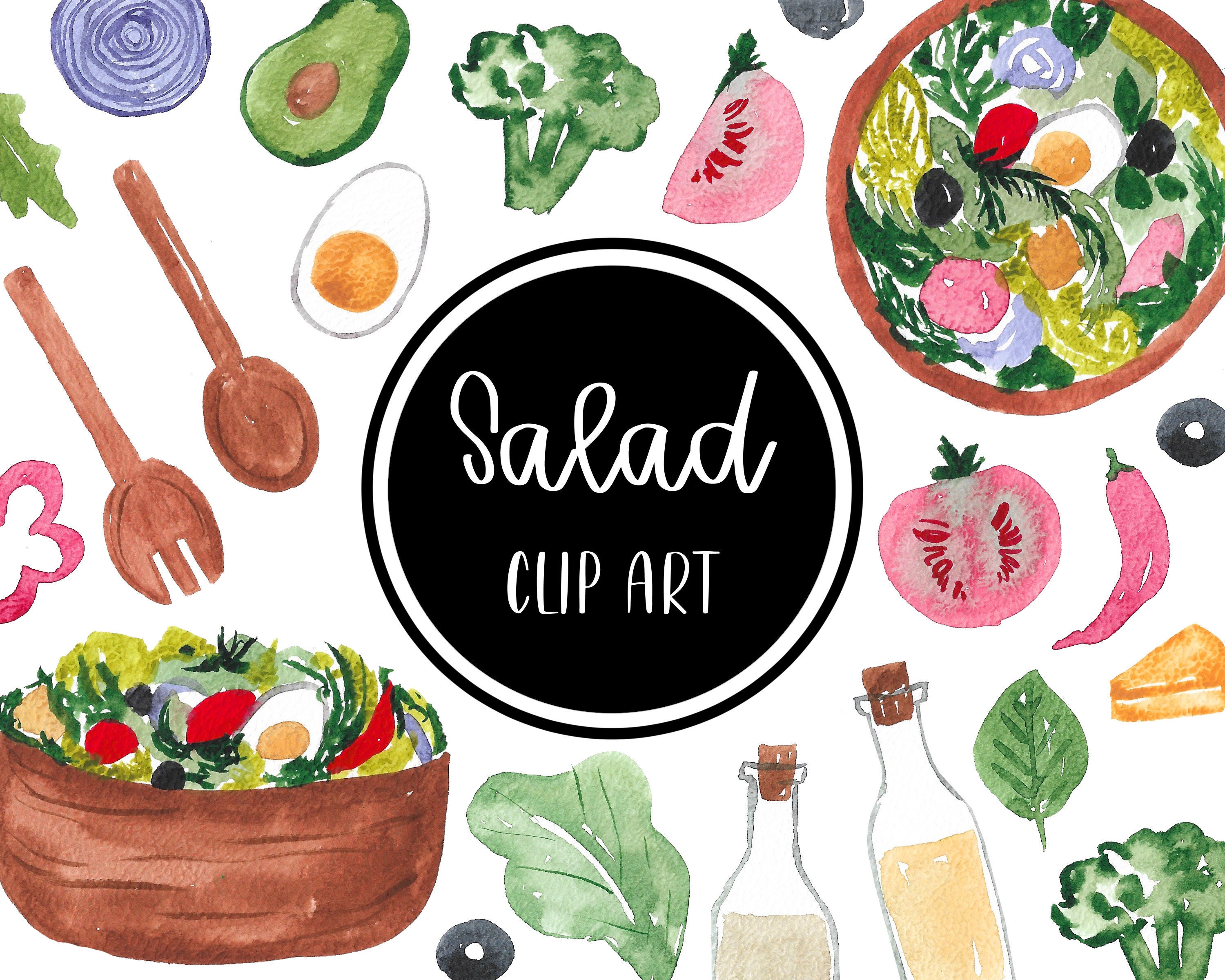 Salad Watercolor Handpainted Digital Clip art Clipart Vegetables Cards Download Free Commercial Use PNG