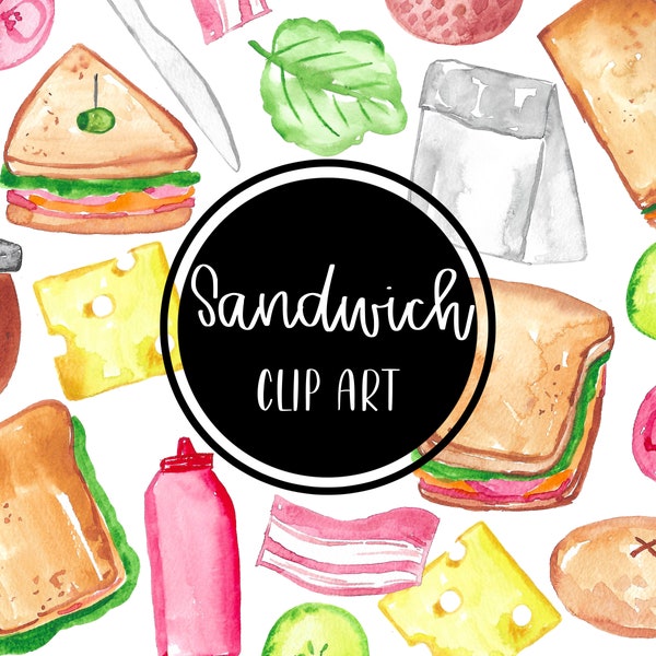 Sandwich Watercolor Handpainted Digital Clip art Clipart Tomate Cumber Cheese Bacon Food Download Free Commercial Use PNG