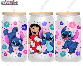 Stitch and Lilo Cup PNG File DIGITAL DOWNLOAD 16oz Glass Tumbler Design, 16oz Libby Cup Wrap