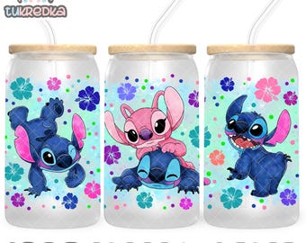 Stitch and Angel Cup PNG File DIGITAL DOWNLOAD 16oz Glass Tumbler Design, 16oz Libby Cup Wrap
