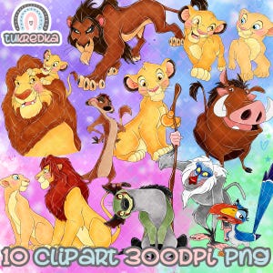Conjunto de imágenes prediseñadas de El Rey León Simba Mufasa Timon Pumbaa Scar Rafiki PNG, imágenes prediseñadas de sublimación de dibujos animados PNG, imágenes prediseñadas de sublimación de dibujos animados PNG