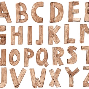 Alfabet hout clip art aquarel clipart kaarten downloaden gratis commercieel gebruik PNG