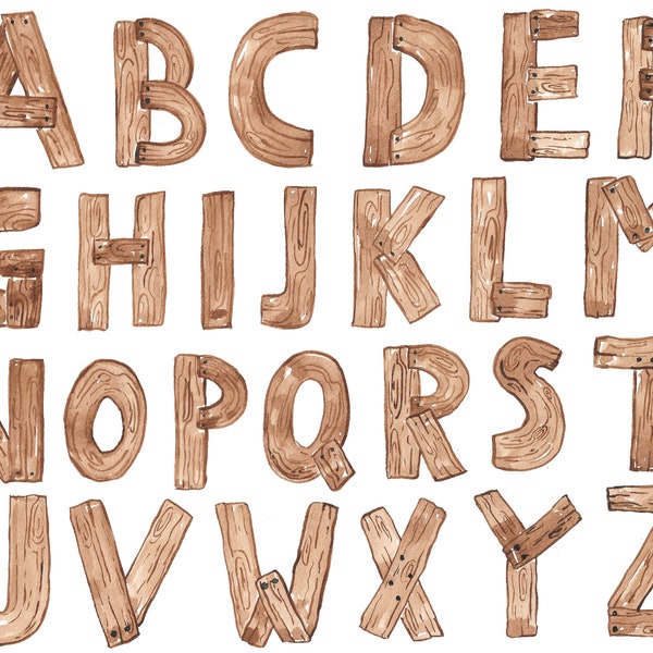 Alphabet Wood Clip Art Watercolor  Clipart Cards Download Free Commercial Use PNG