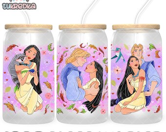 Princess Pocahontas Cup PNG File DIGITAL DOWNLOAD 16oz Glass Tumbler Design, 16oz Libby Cup Wrap