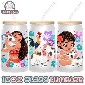 Fichier PNG de la tasse Heihei de la princesse Moana TÉLÉCHARGEMENT NUMÉRIQUE Conception de gobelet en verre de 16 oz, enveloppe de tasse Libby de 16 oz