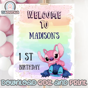 Geburtstagsschild Bearbeitbarer Maschenengel, Regenbogen Geburtstagsparty, Kinderkarte Sofort Download STI01