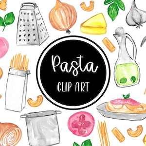 Colar aquarela pintado à mão Clip art digital Clipart Alimentos Espaguete Cozinhar Cartões Baixar Grátis Uso Comercial PNG