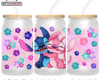 Stitch and Angel Cup PNG File DIGITAL DOWNLOAD 16oz Glass Tumbler Design, 16oz Libby Cup Wrap