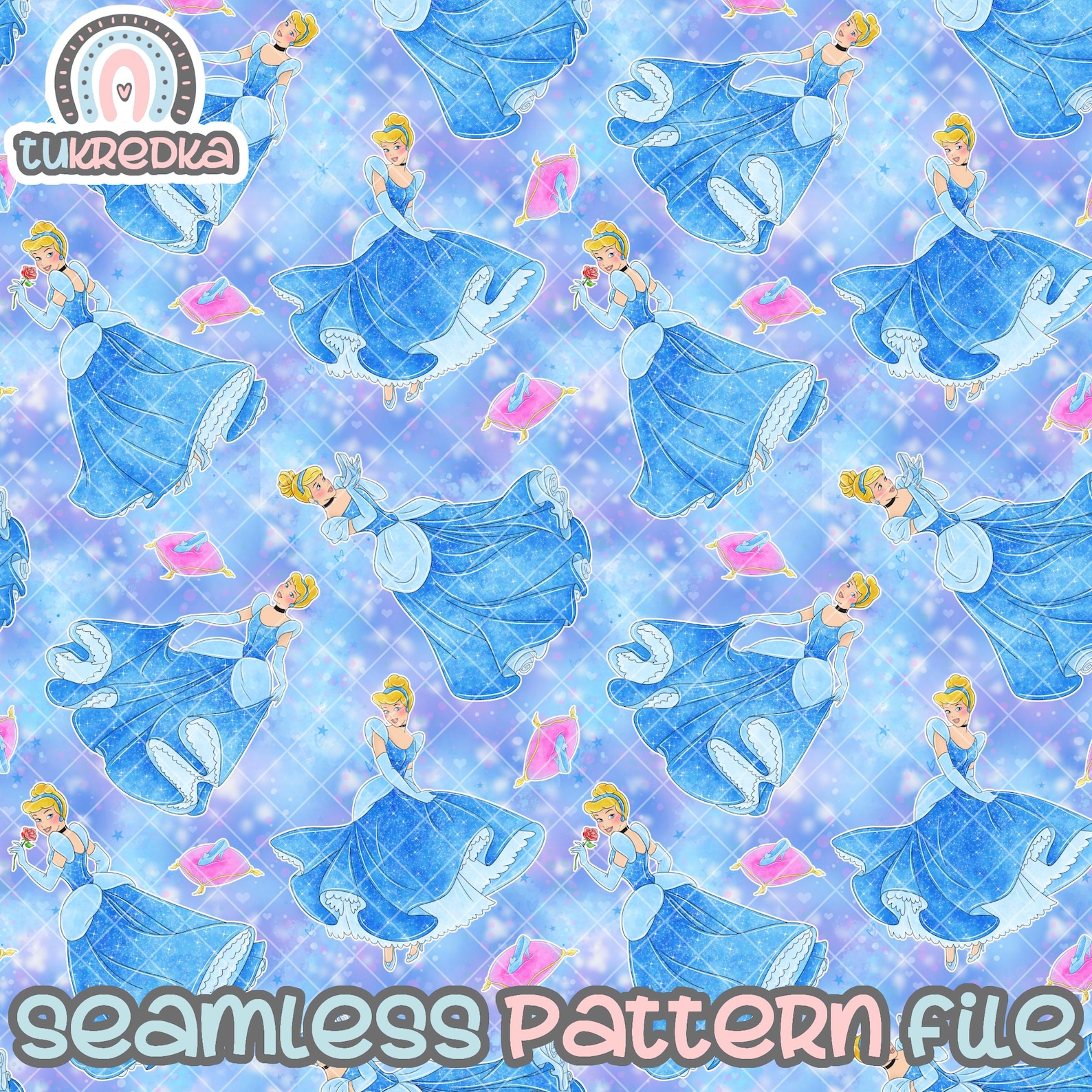 Princess Cinderella Seamless Pattern, Digital Paper Background Download ...