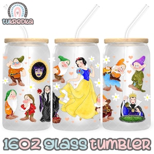 Archivo PNG de taza de princesa Blancanieves DESCARGA DIGITAL Diseño de vaso de vidrio de 16 oz, envoltura de taza Libby de 16 oz