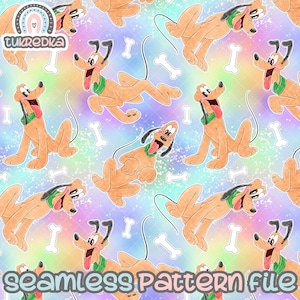 Può includere: Un motivo senza cuciture con un cane di cartone animato con un collare verde e una lingua rosa. Il cane è ripetuto su uno sfondo blu chiaro con ossa bianche e un effetto arcobaleno.