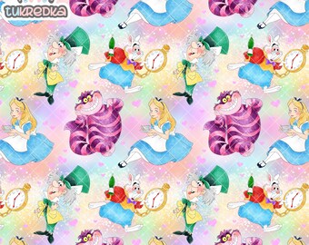 Alice In Wonderland The Cheshire Cat Seamless Pattern, Digital Paper Background Download JPG