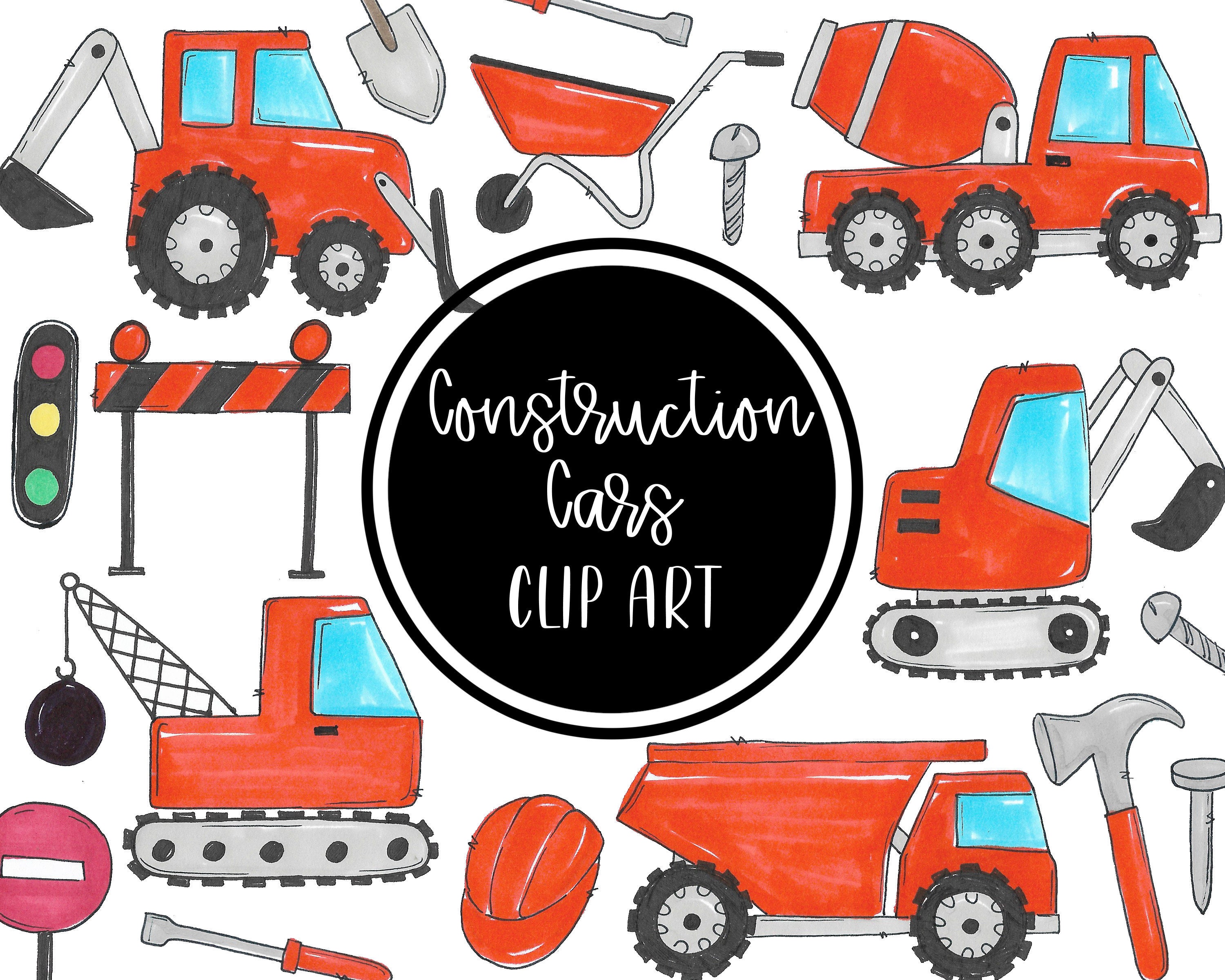Construction Cars Clipart Watercolor Handpainted Digital - Etsy