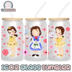 Belle Mrs Teapots & Chip La bella e la bestia Tazza PNG File DOWNLOAD DIGITALE Design del bicchiere in vetro da 16 once, involucro per tazza Libby da 16 once