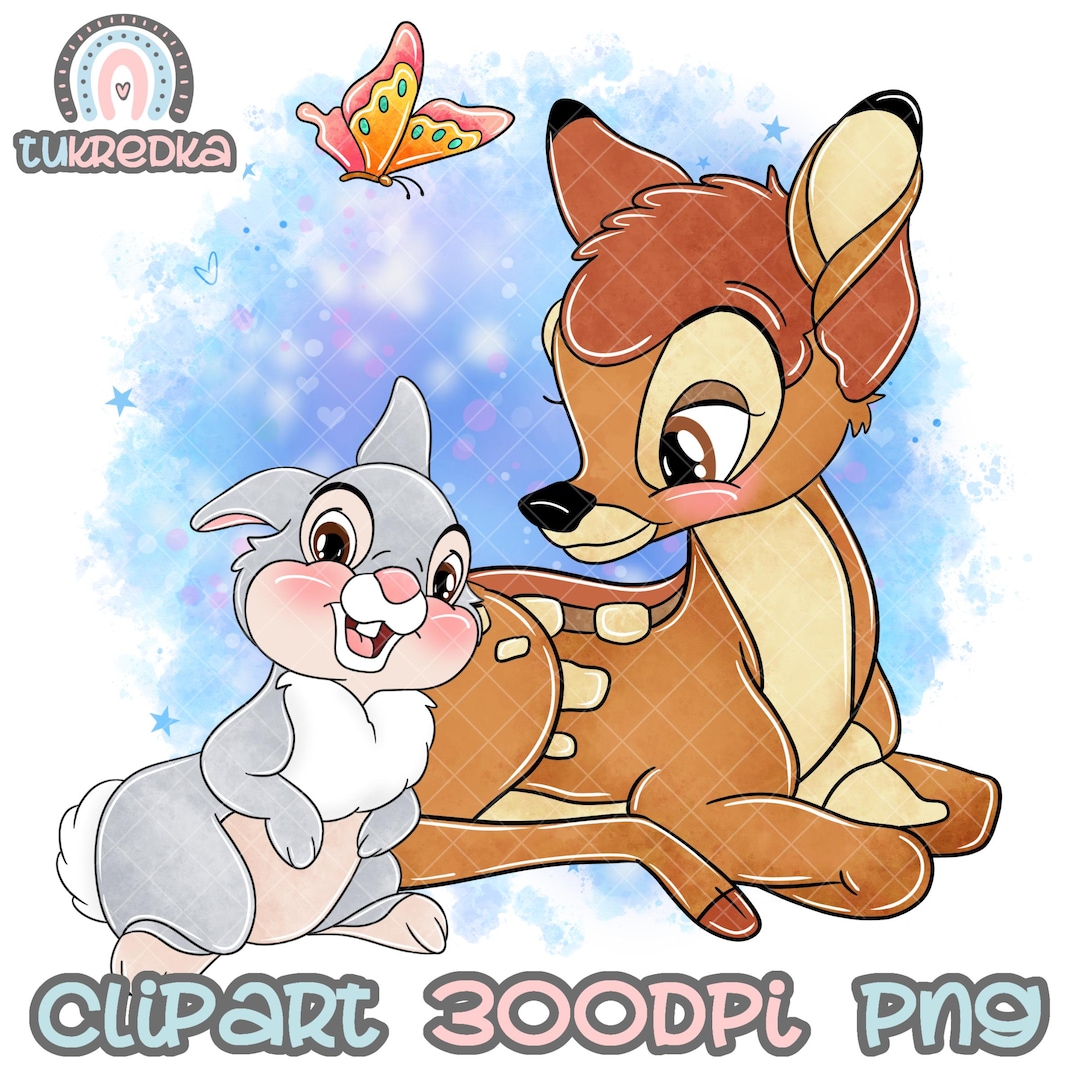 Bambi and Thumper Rabbit Cute Clip Art PNG, Cartoon Clipart Sublimation ...
