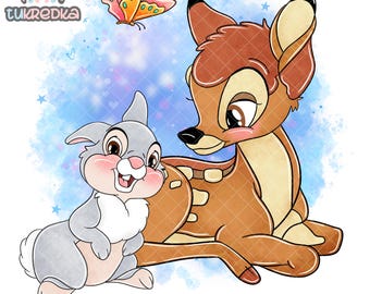 Bambi And Thumper Rabbit Cute Clip art PNG, Cartoon Clipart Sublimation PNG Cartoon Art for Scrapbooking & Crafts