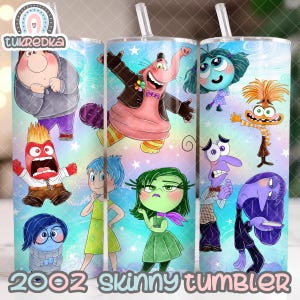 Enveloppe de gobelet mince de 20 oz avec motif de dessin animé Inside Out Emotions, gobelet droit, téléchargement par sublimation, enveloppe de tasse sans couture au format PNG
