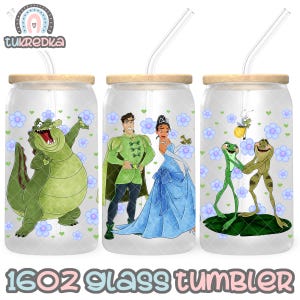 Prinsessan Tiana, Prinsessan och Grodan Mugg PNG-fil DIGITAL NEDLADDNING 473 ml Glas Tumbler Design, 473 ml Libby Muggomslag