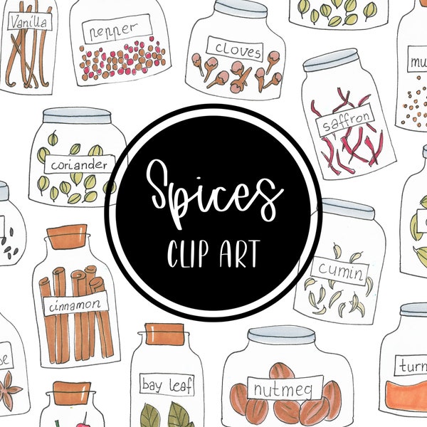 Spices Herbs Watercolor Handpainted Clip art Cloves Pepper Chili Cinnamon Cumin Vanila Digital Clipart Download Free Commercial Use PNG