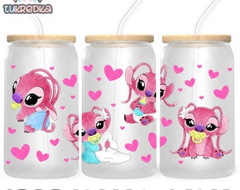 Stitch and Angel Cup PNG File DIGITAL DOWNLOAD 16oz Glass Tumbler Design, 16oz Libby Cup Wrap