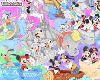 Set of Theme Park Mickey Minnie Mouse Donald Daisy Goofy Pluto Clipart, PNG Clip art, Cartoon Sublimation PNG