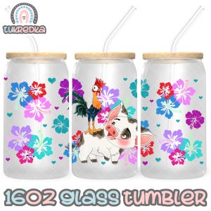 Principessa Moana Heihei Cup PNG File DOWNLOAD DIGITALE Design del bicchiere in vetro da 16 once, involucro per tazza Libby da 16 once