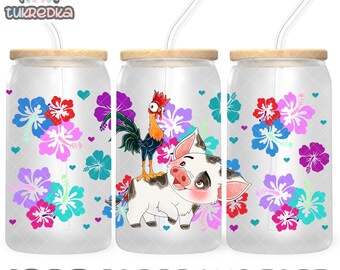 Princess Moana Heihei Cup PNG File DIGITAL DOWNLOAD 16oz Glass Tumbler Design, 16oz Libby Cup Wrap