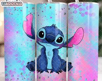 Anime Cartoon Stitch Angel 20oz Skinny Tumbler Wrap, Recht Tumbler Ontwerp Sublimatie Download PNG Cup Wrap