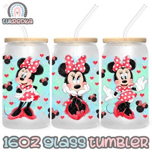 Minnie Mouse Cup PNG File DIGITAL DOWNLOAD 16oz Glass Tumbler Design, 16oz Libby Cup Wrap