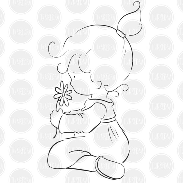 Stamp Girl Handpainted Digital Clipart Baby Child Kid Flowers Cute Sweet Cards Stamps Download Free Commercial Use PNG