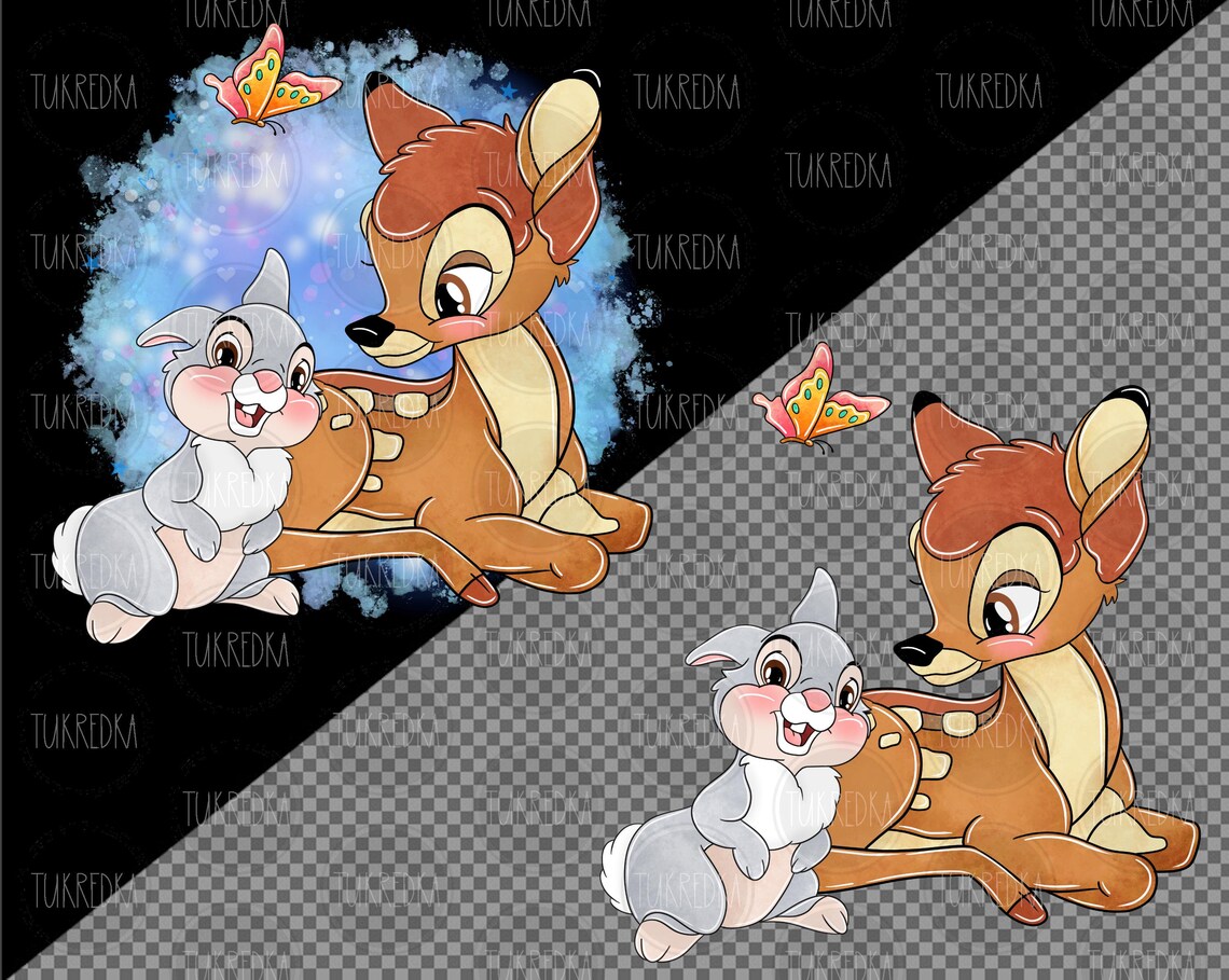 Bambi and Thumper Rabbit Cute Clip Art PNG, Cartoon Clipart Sublimation ...