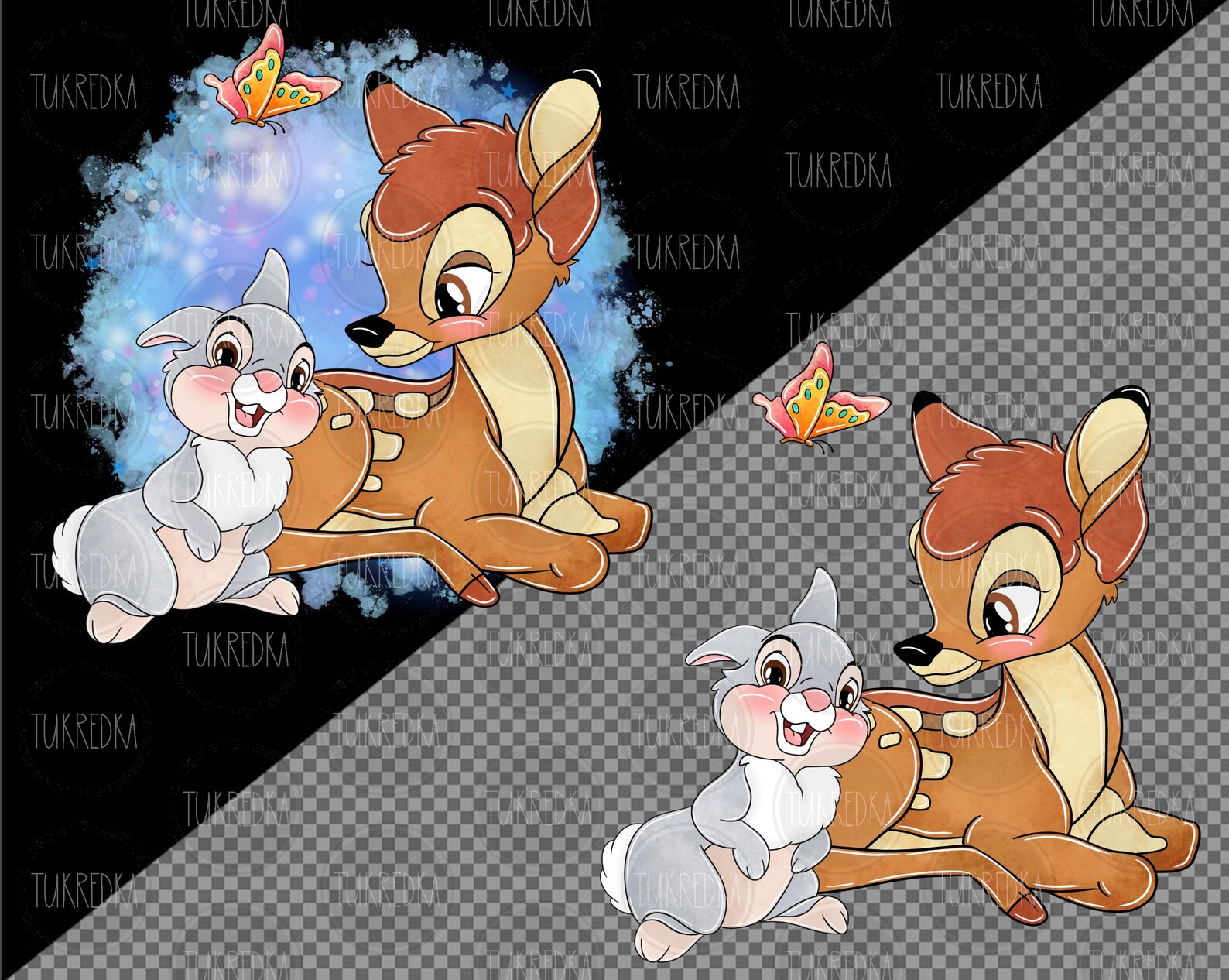 Bambi and Thumper Rabbit Cute Clip Art PNG, Cartoon Clipart Sublimation ...