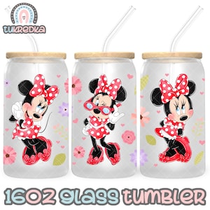 Minnie Mouse Cup PNG File DIGITAL DOWNLOAD 16oz Glass Tumbler Design, 16oz Libby Cup Wrap