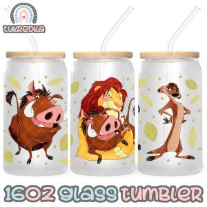 Lion King Simba Pumbaa Timon Cup PNG-bestand DIGITALE DOWNLOAD 16oz glazen bekerontwerp, 16oz Libby bekerwikkel