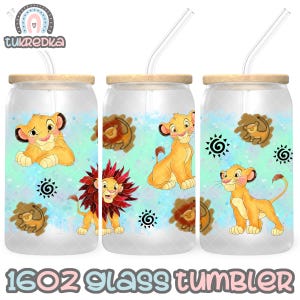 Lion King Simba Cup PNG-bestand DIGITALE DOWNLOAD 16oz glazen bekerontwerp, 16oz Libby Cup Wrap
