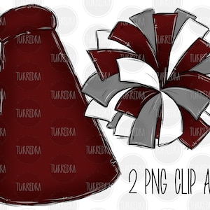 Cheer Poms Megaphone Football Maroon | Digital Download cheerleader cheerleading | Sublimation Sport | School Team Sublimation PNG