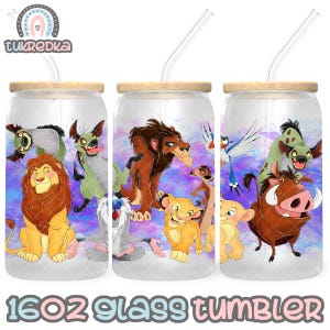 Lion King Simba Timon Pumba Cup PNG-bestand DIGITALE DOWNLOAD 16oz glazen bekerontwerp, 16oz Libby bekerwikkel