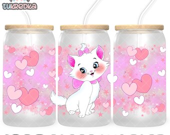 Archivo PNG de taza de gatito de Los Aristogatos, descarga digital, diseño de vaso de vidrio de 16 oz, envoltura de taza Libby de 16 oz