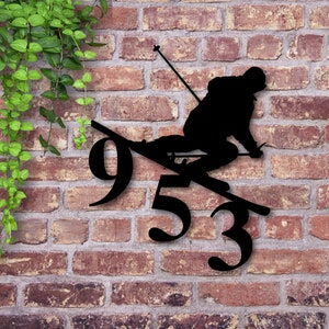 Ski Sign, Mountain Skier Sign, Ski Address Sign, Custom Ski Sign, Personalized Ski Sign, Metal Sign, Address Sign, Metal House Numbers