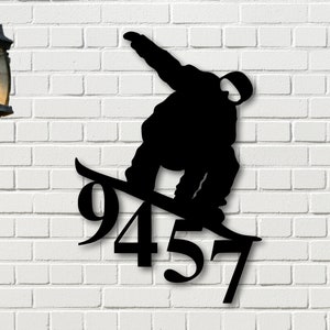 Snowboard Sign, Snowboard Address Sign, Custom Snowboard Sign, Personalized Snowboard Sign, Metal Sign, Address Sign, Metal House Numbers