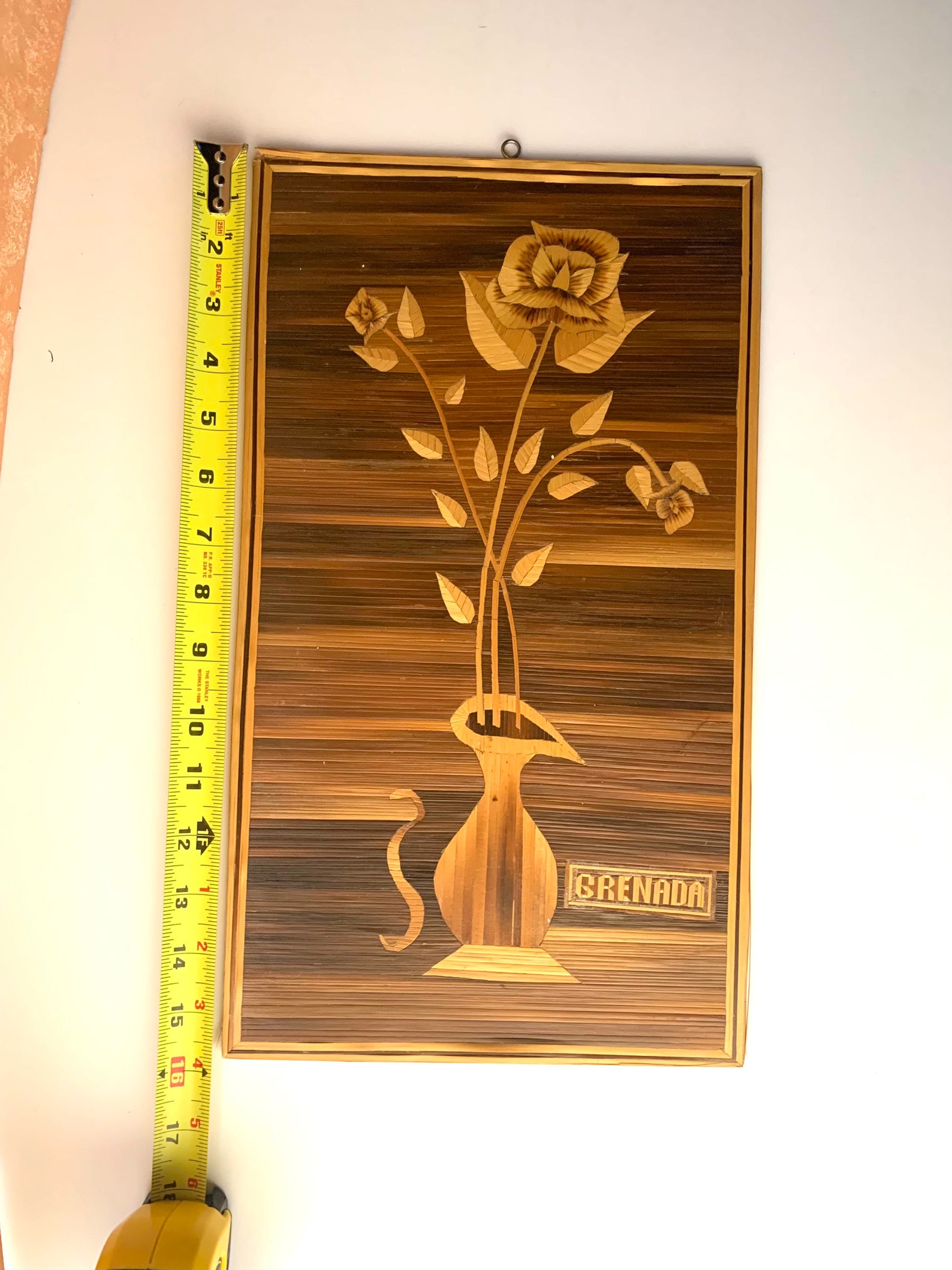 Vintage Mid Century Wood Inlay Flower Wall Art Grenada Etsy